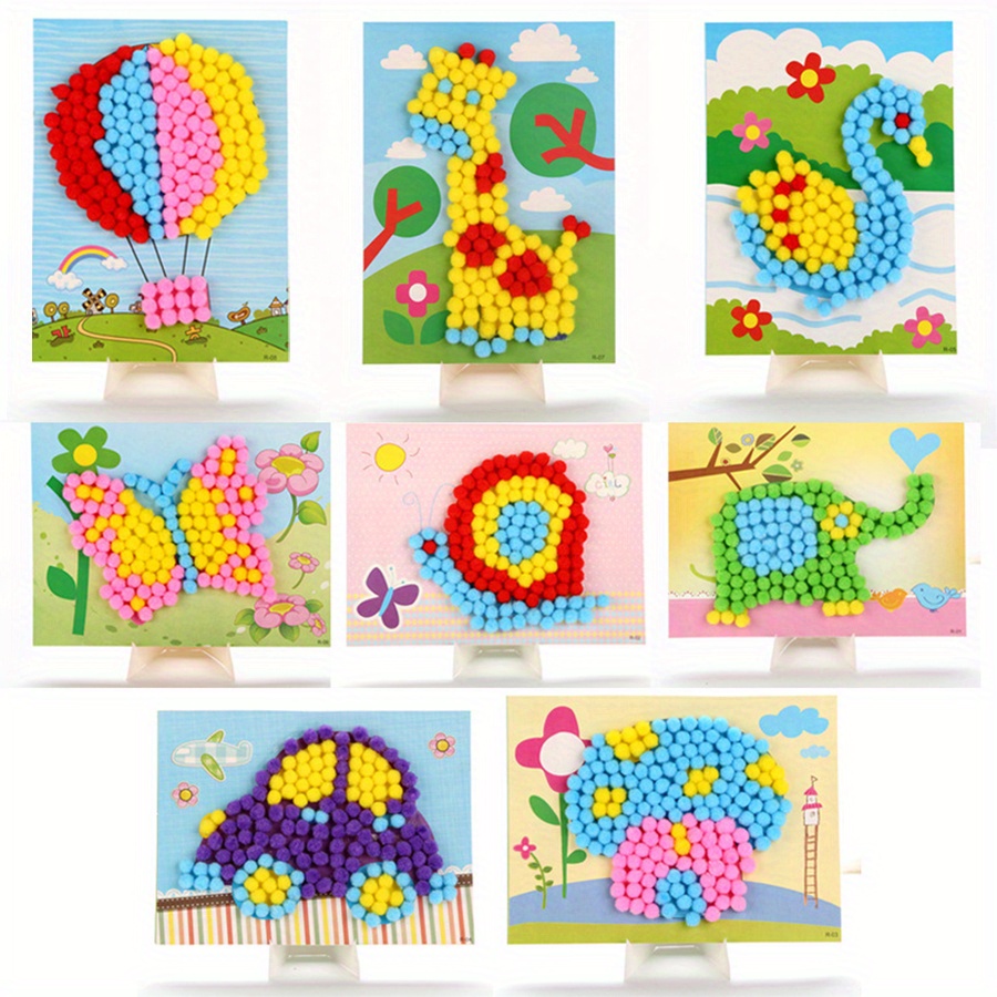 Art Craft Handmade - 2pcs 16x21cm 다채로운 Pom-Pom 그림 동물