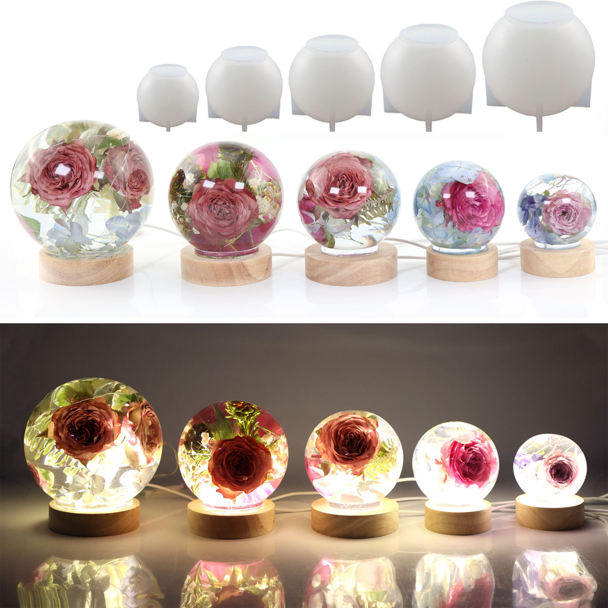 Resin Casting Mold - 65-120mm 구형 실리콘 몰드, 드라이 플라워