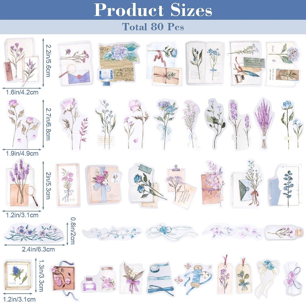 80PCS 라벤더 스크랩북 스티커 빈티지 로맨틱 보라색 - Art Craft Journal 리뷰 및 가격