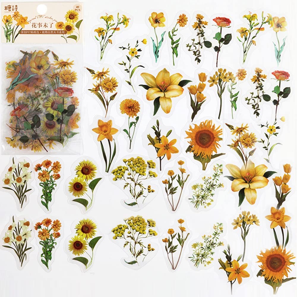 40 Pcs 스크랩북 스티커 애완 동물 투명 꽃 자연  - Art Craft Journal 리뷰 및 가격